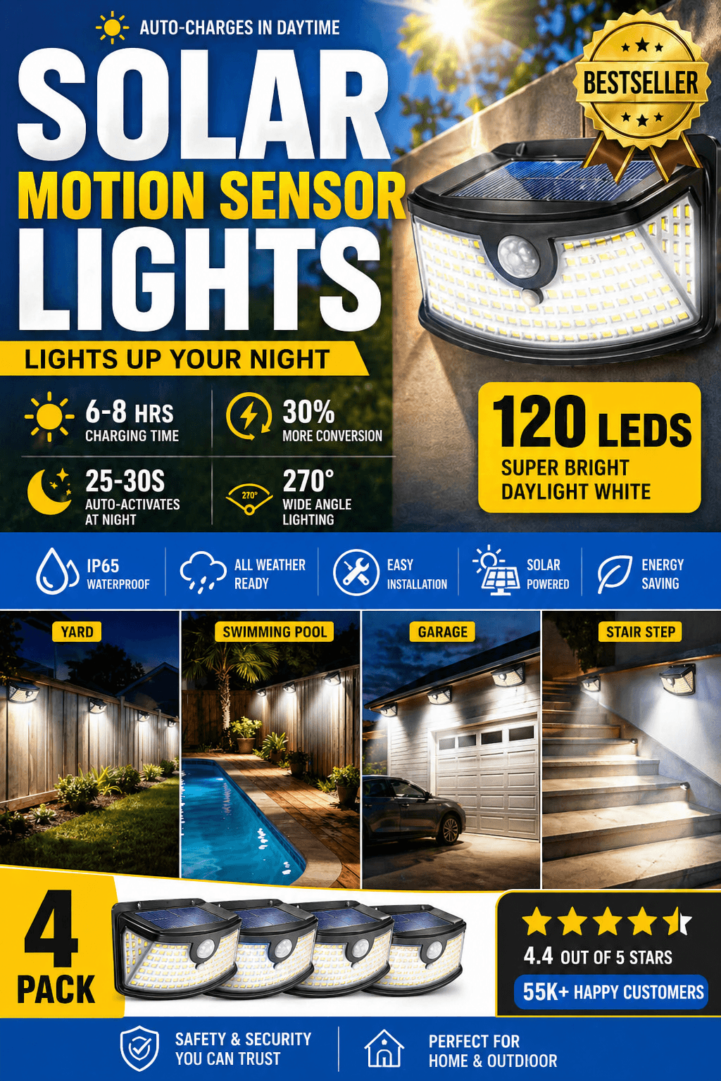 Outdoor wall light illuminating a house exterior at night