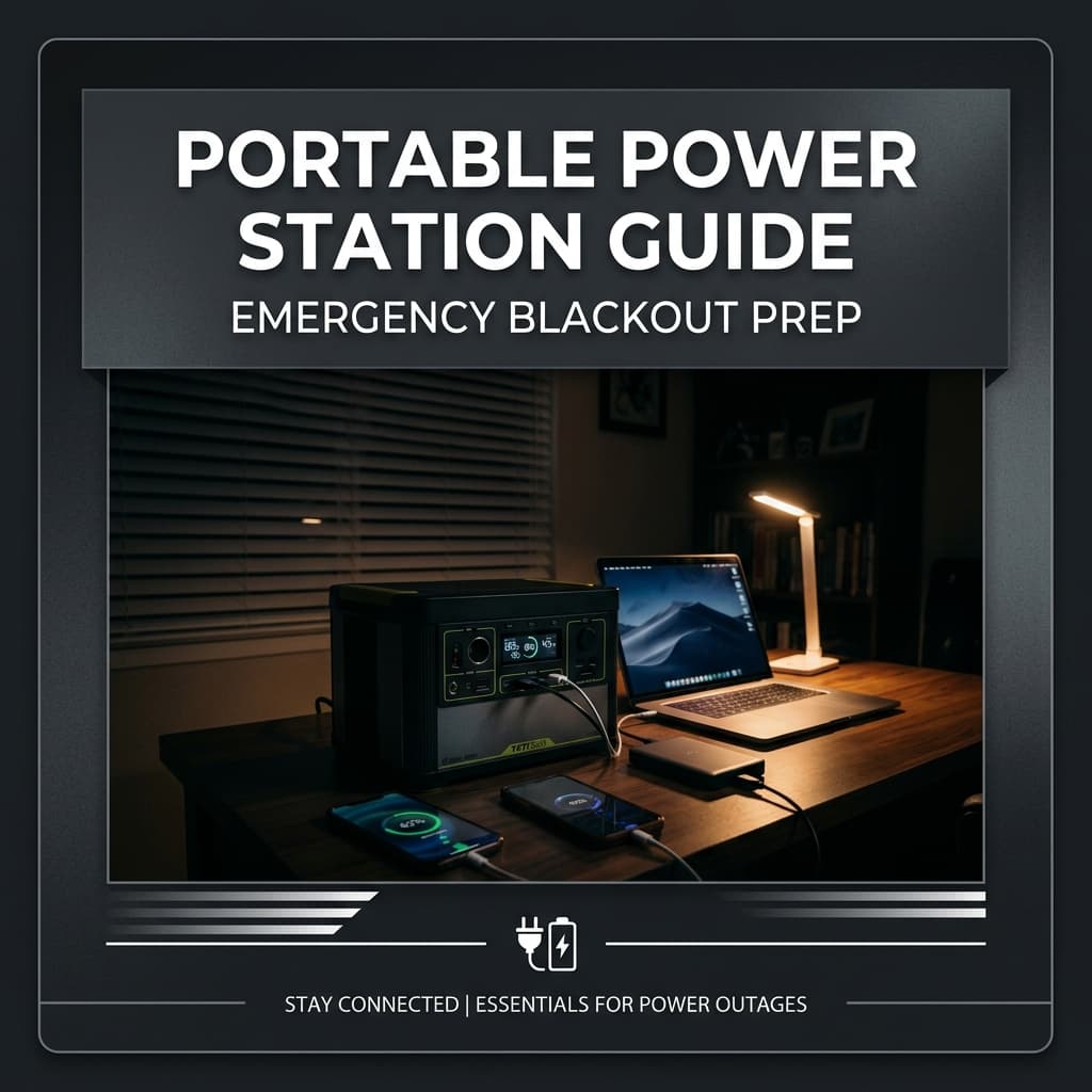 Portable battery station on a desk with charging cable