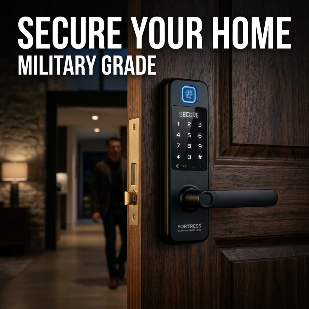 Biometric Smart Lock installed on a premium wooden door