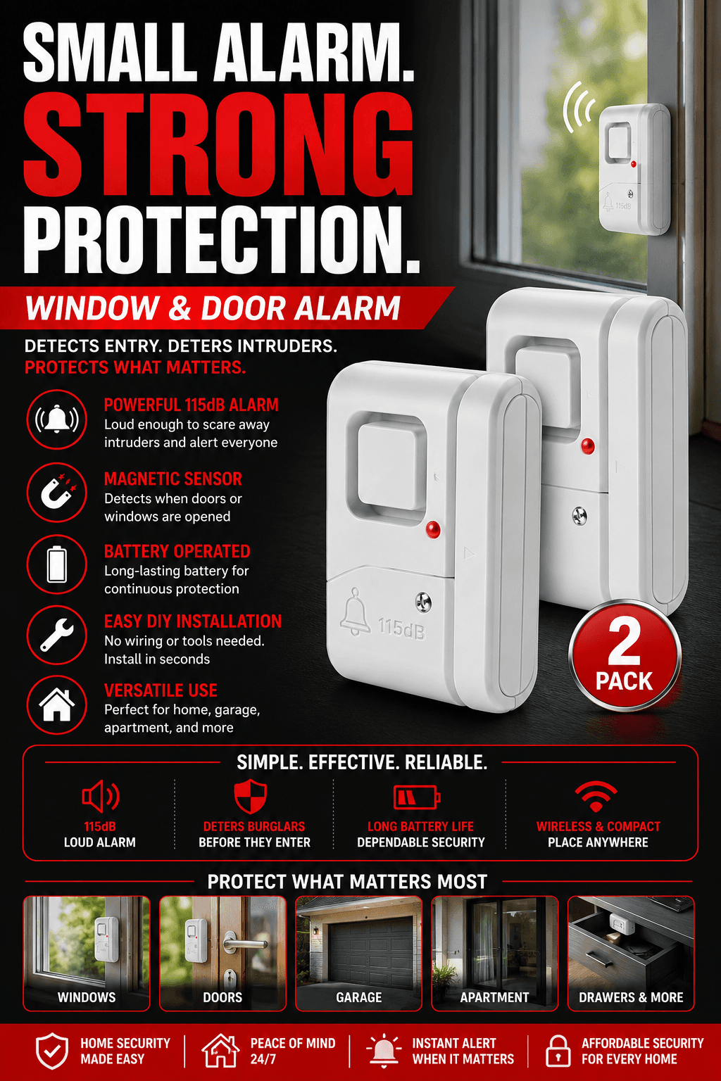 GE Personal Security magnetic window and door alarm two pack