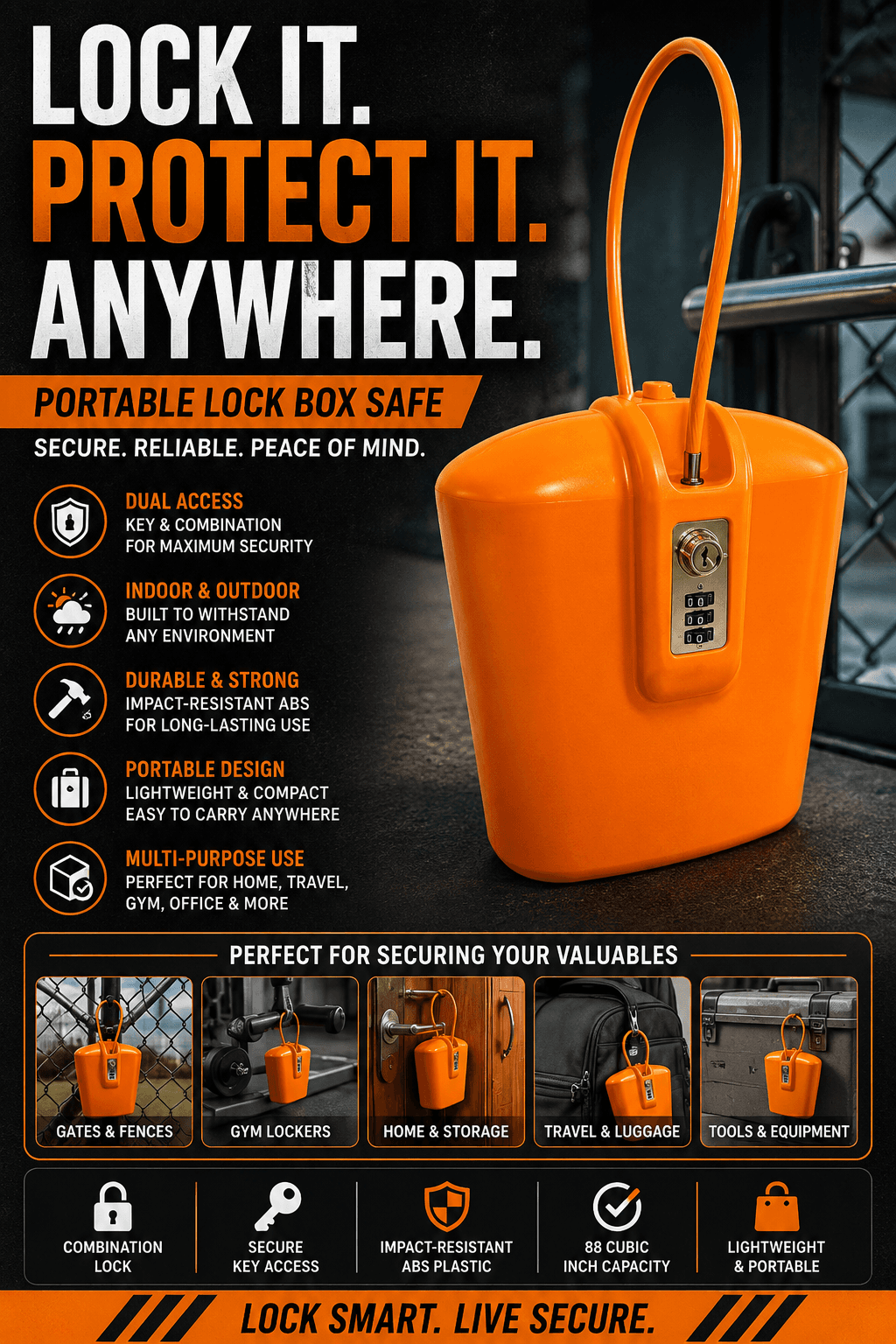 Orange SAFEGO portable indoor outdoor lock box safe
