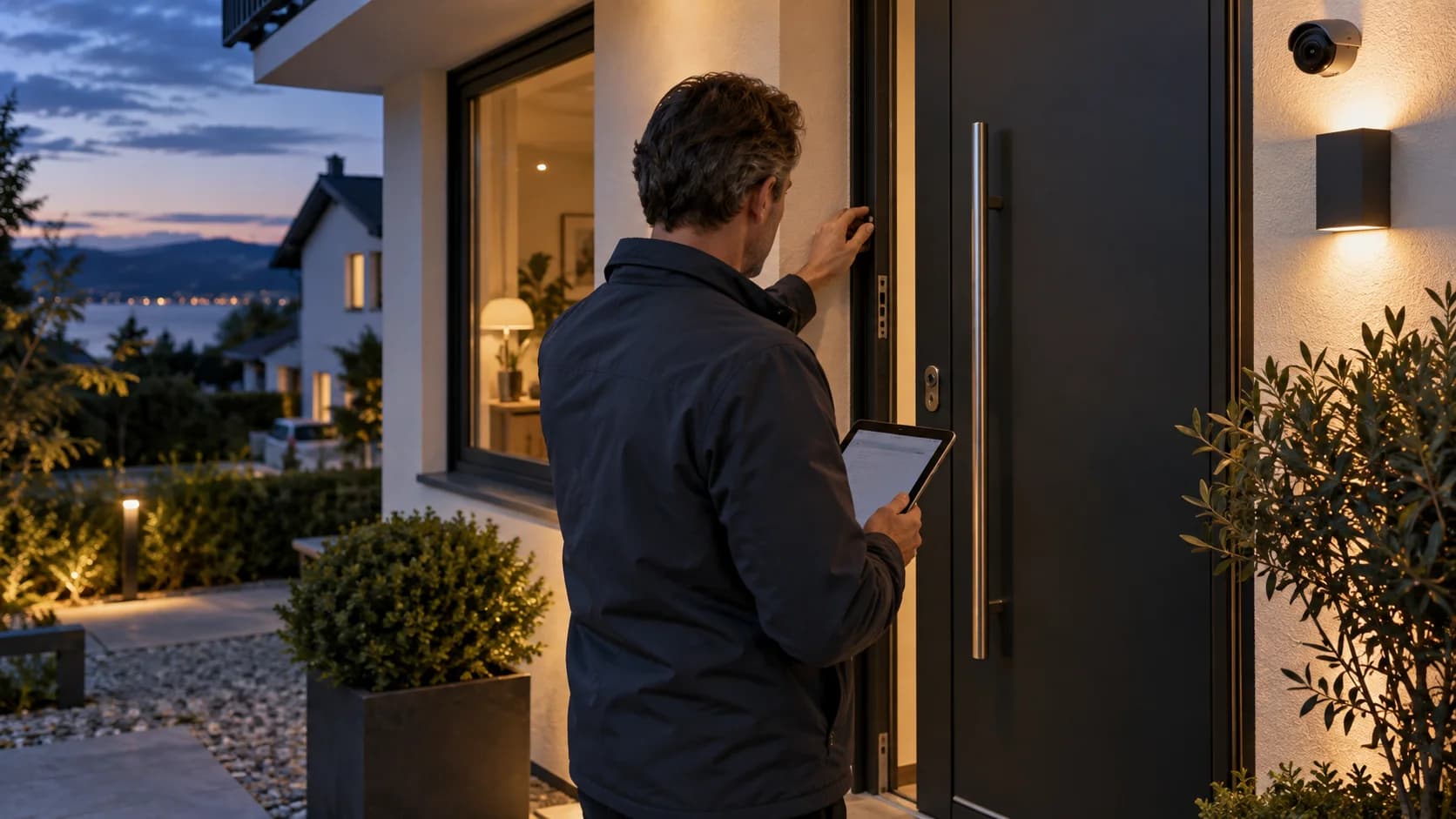 Illustration of a home security audit covering entrances, windows and household safety